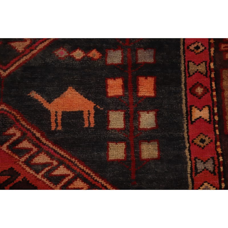 Hand Knotted Oriental 100% Wool Carpet Traditional Tribal Black Ardebil Runner Rug - 9' 7'' X 3' 5''