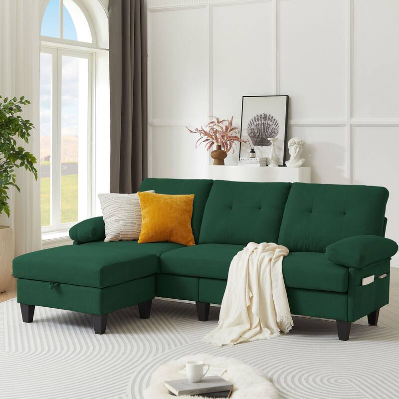 84.45" Wide Sectional Sofa with Ottoman & Side Storage Bags