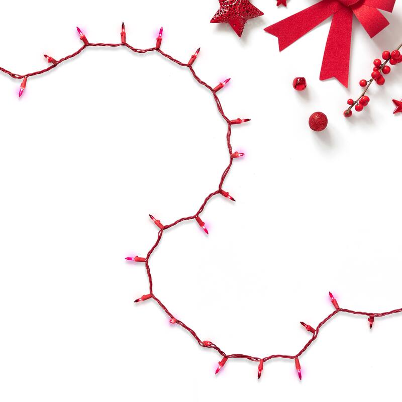 Mini Christmas Light Set - Red and Pink - 10' Red Wire - 50ct