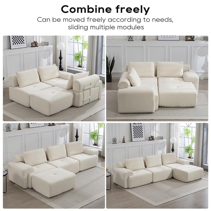 Corduroy Modular Sleeper Sofa Bed with Ottoman, L-shaped Sectional Couches for Living Room with Memory Foam and Steel Frame