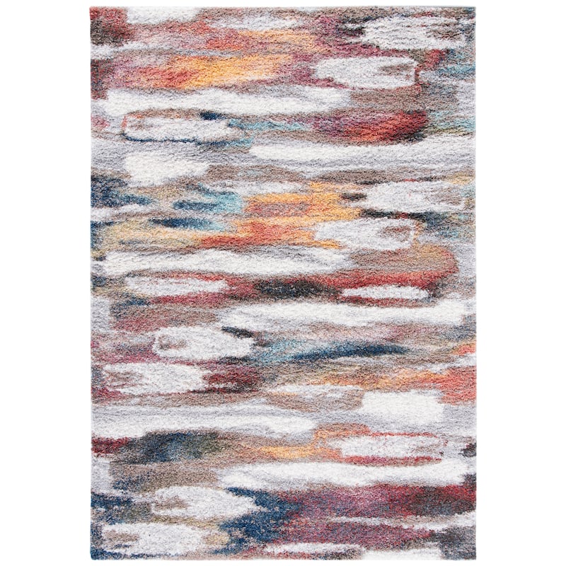 SAFAVIEH Calista Shag Mare Abstract 1-inch Thick Rug - 6'7" Square - Ivory/Rust