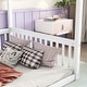 preview thumbnail 5 of 9, White Full Size Pine Wood Canopy Frame Floor Bed with Fence and Guardrails for Bedroom