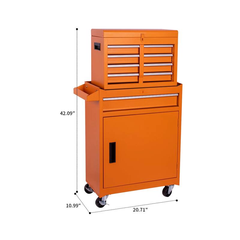 Modern and convenient work supply tool cabinet set with handles, drawers and cabinets, metal frame for garage workshop
