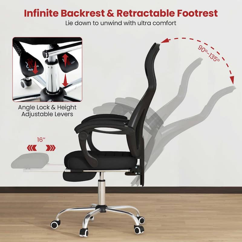 Costway Ergonomic Mesh Office Chair with Footrest Height-Adjustable & - See Details