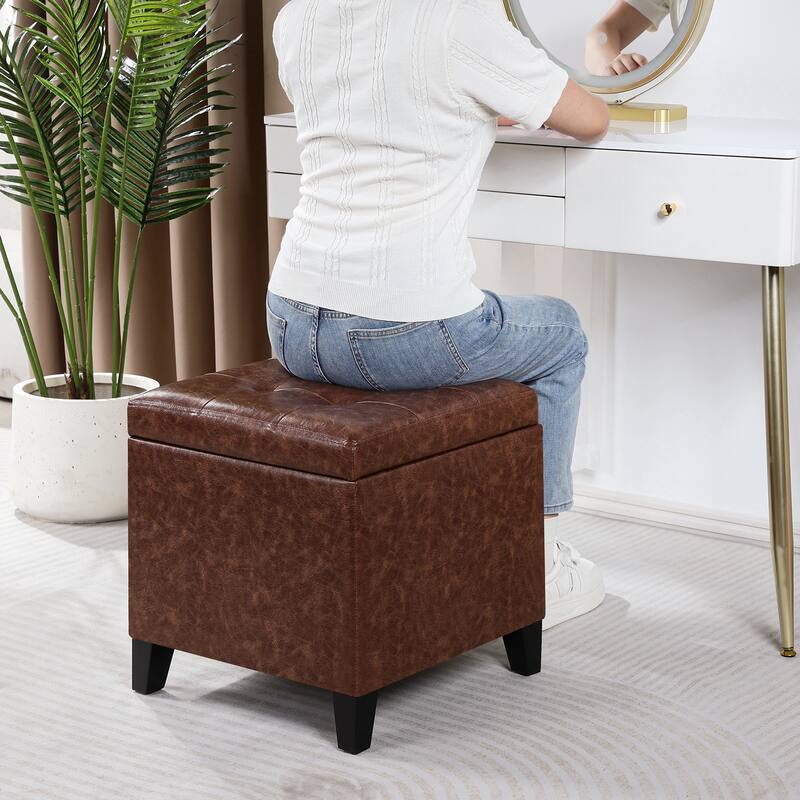 Adeco Bonded Leather Square Tufted Cubic Cube Storage Ottomans