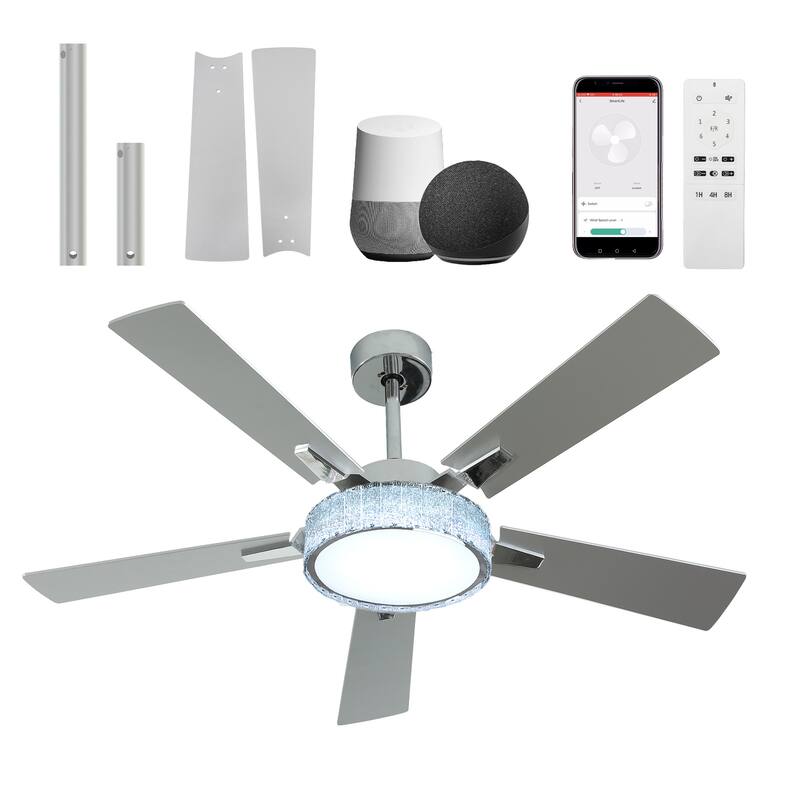 Moasis 52 Inch Crystal Ceiling Fans with Lights and Remote Control - 52 Inches - Silver