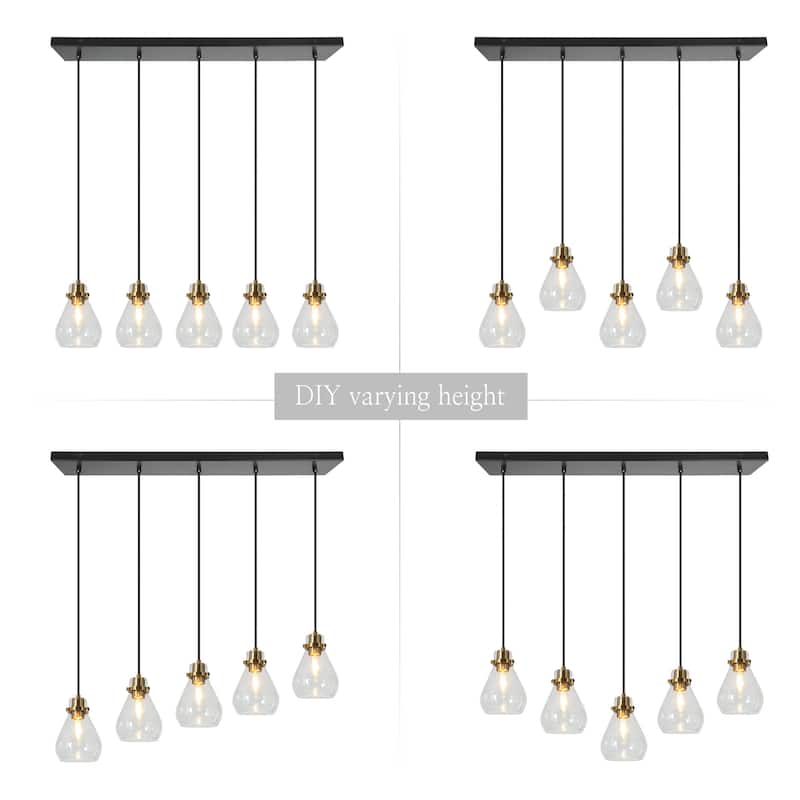Malury Mid-century Modern 5-light Cluster Linear Teardrop Glass Pendant Bar Chandelier for Kitchen Island