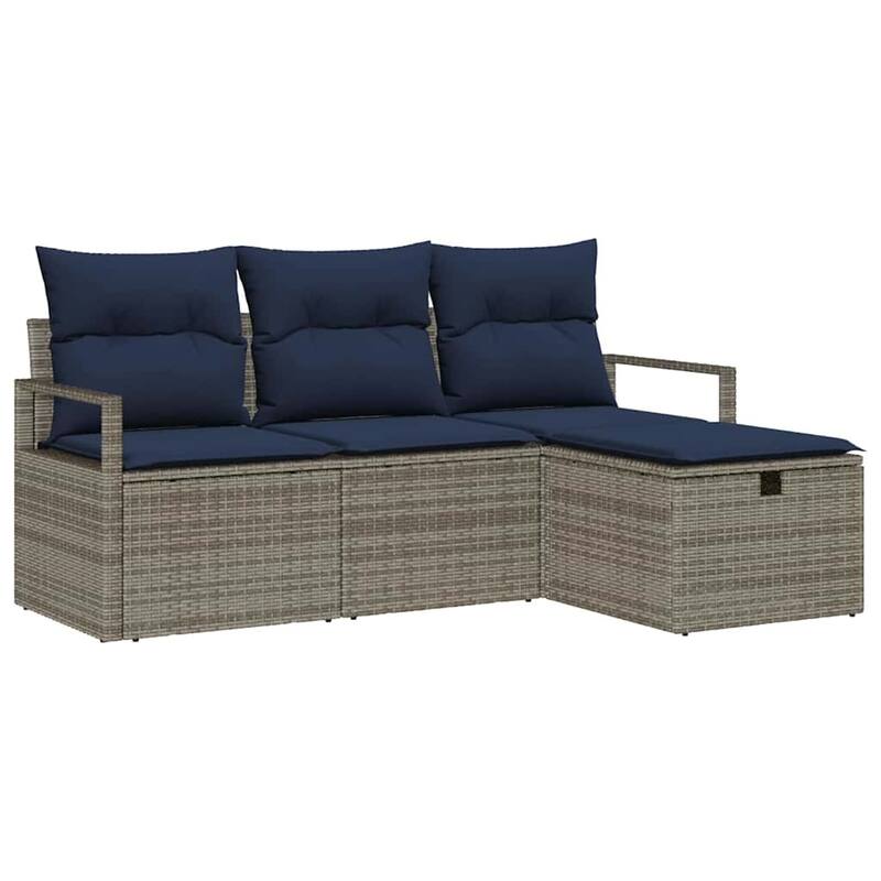 vidaXL 4 Garden Sofa Set with Cushions Black/Brown/Grey Poly Rattan - 68.9 x 46.1 x 27.2