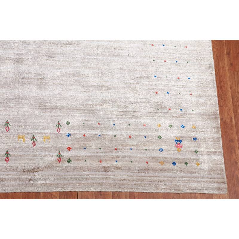 Gabbeh Indian Area Rug Handmade Silk Carpet - 9'3" x 11'10"