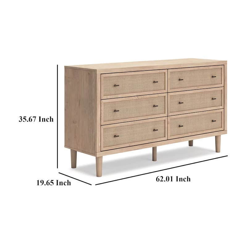 Ciel Wide Dresser, 6 Drawers with Metal Knob Handles, Brown and Bronze