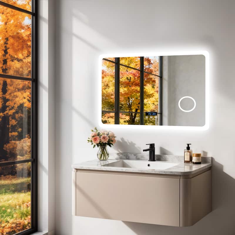 Smart LED Bathroom Mirror with Bluetooth Speaker, Anti-Fog Magnifying