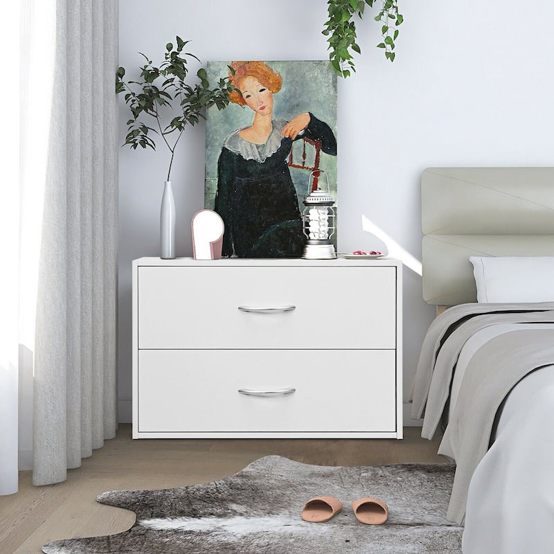 2-Drawer Stackable Horizontal Storage Cabinet Dresser Chest with Handles