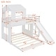 preview thumbnail 9 of 13, Playhouse Twin Over Full Wooden Bunk Bed, Farmhouse Safety Guardrail Bed with Ladder and Slide