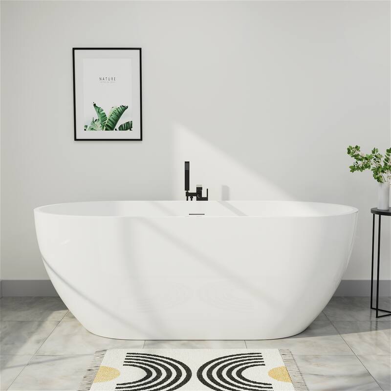 70 in. Acrylic Flatbottom Non-Whirlpool Bathtub Freestanding Soaking Center Drain in White