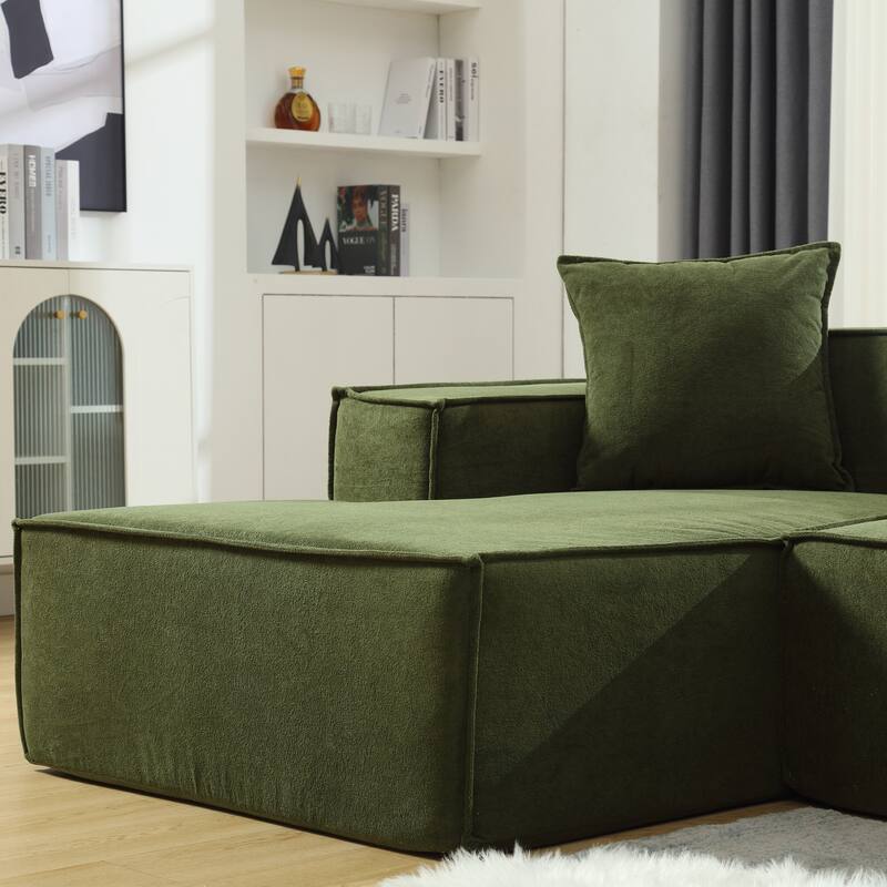 Green 129.5'' Minimalist Modular L-Shaped 4-Seat Sofa Set with Chaise