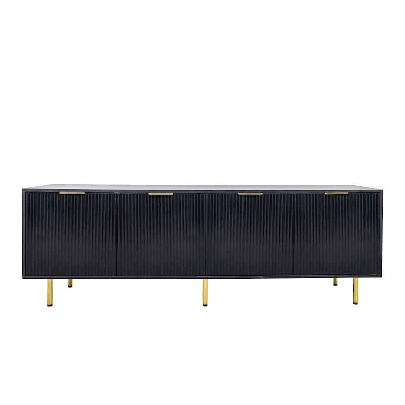 Fluted TV Stand with 4 Doors, Entertainment Center with Adjustable Shelf, Media Console Table with Golden Legs