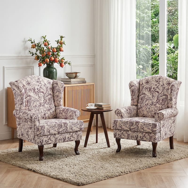 Elegant Living Room Wing Back Arm Chair Upholstered Accent Chair
