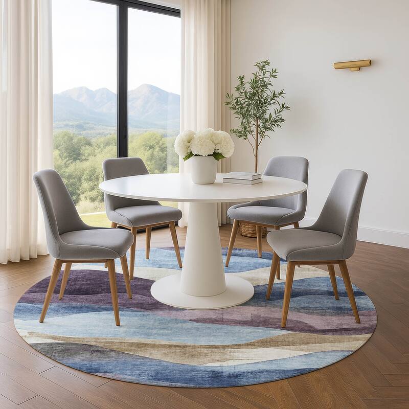 Premium Washable Super Soft Modern Waves Mayfield Rug - Denim - 8' x 8'