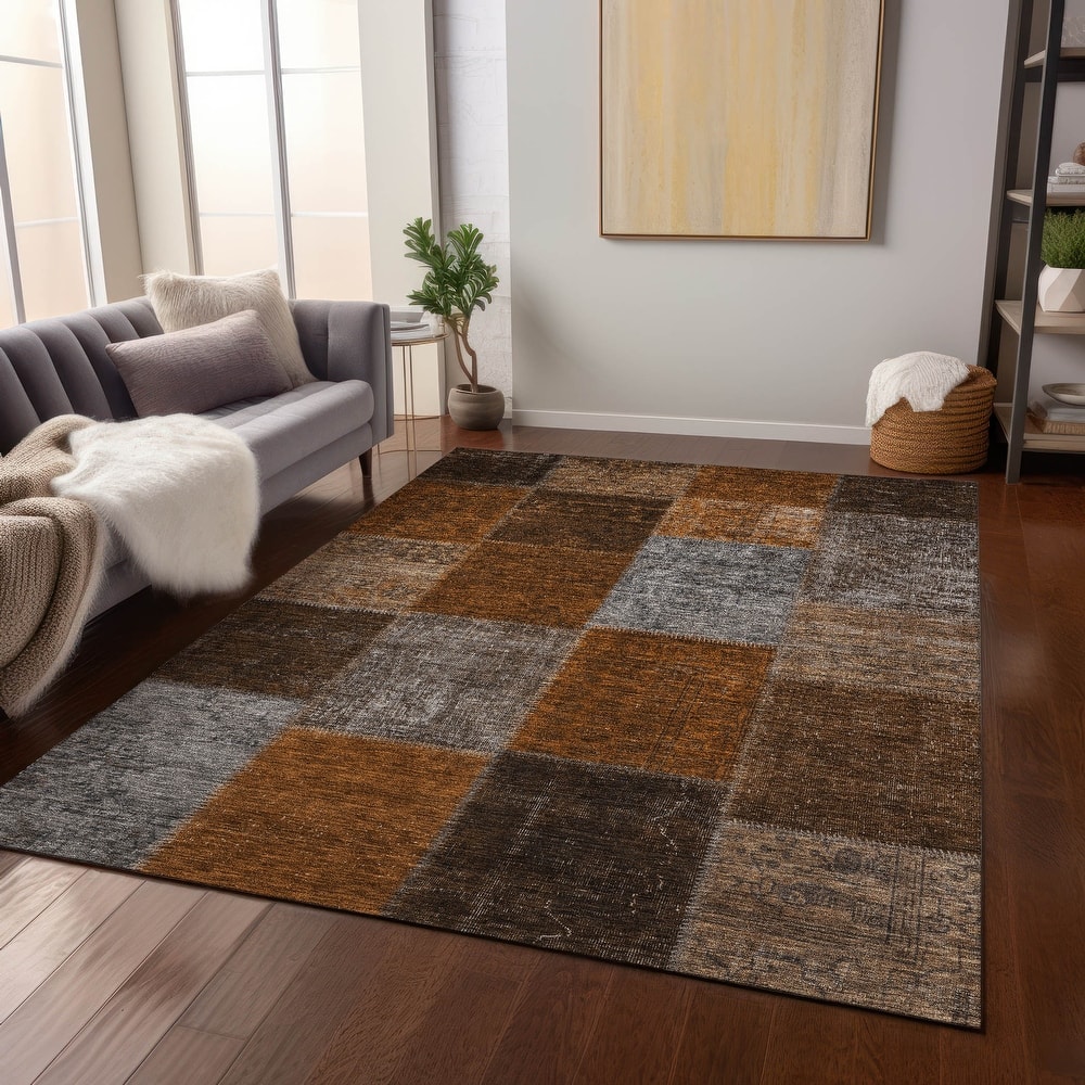 Machine Washable Indoor/ Outdoor Chantille Vintage Patchwork Rug