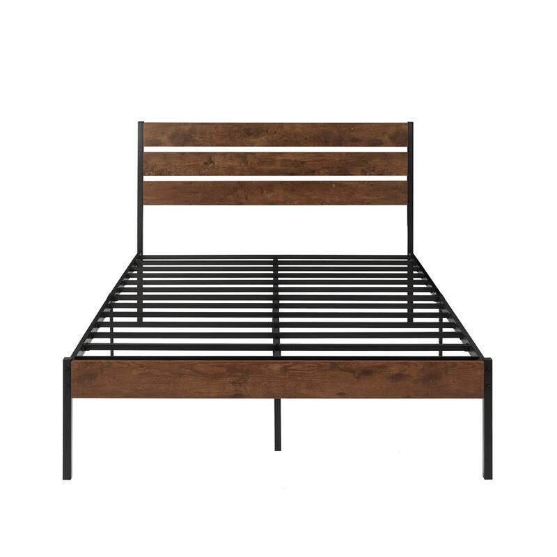 Wood Platform Bed Frame with Headboard and Metal Frame