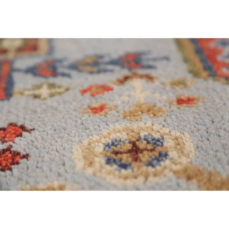 Light Blue Geometric Kazak Oriental Rug Handmade Wool Carpet - 4'0"x 5'9"