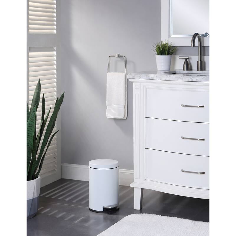 SunnyPoint 4.5 Liter / 1.2 Gallon Round Trash Can with Plastic Inner Bucket; Bathroom, Office and Bedroom Step On and Slow Close - White