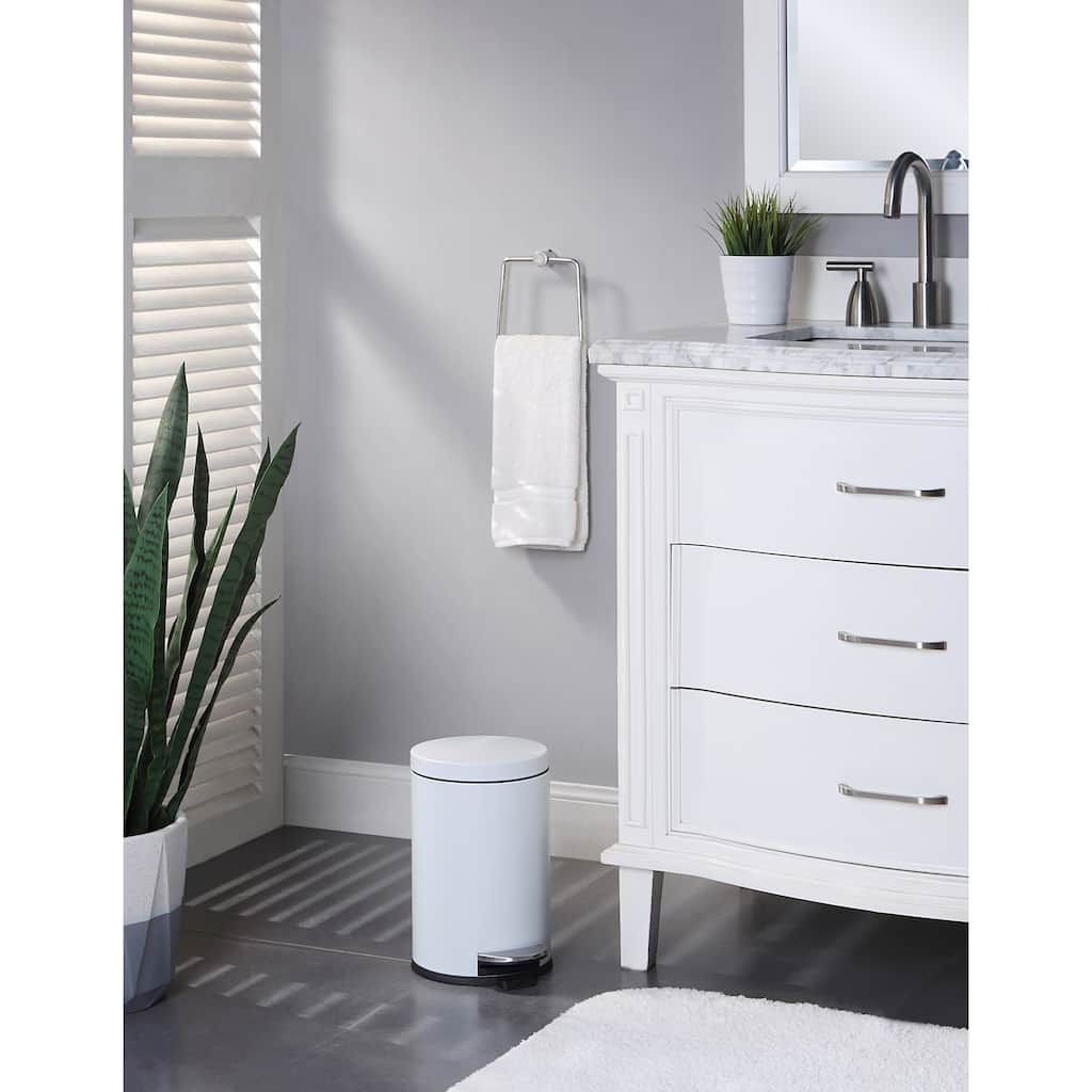 SunnyPoint 4.5 Liter / 1.2 Gallon Round Trash Can with Plastic Inner Bucket; Bathroom, Office and Bedroom Step On and Slow Close