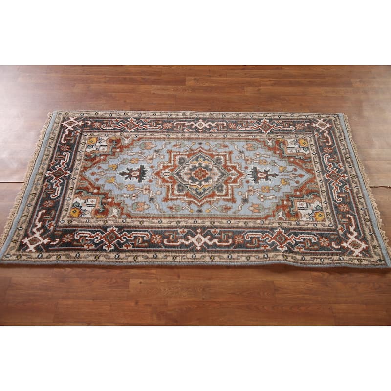 Light Blue Heriz Serapi Oriental Accent Rug Wool Carpet - 3'0"x 5'1"