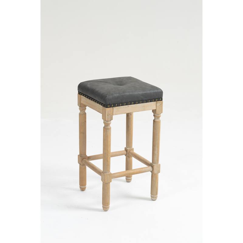Tufted 26 inch stools Wooden counter stools set of 2, Classic Nailheads Base, Classic Brushed Finish