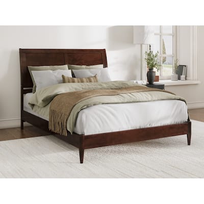 Solid Wood Low Profile Sleigh Bed - Platform Bed with USB Charger - Twin, Full, Queen, King Sizes