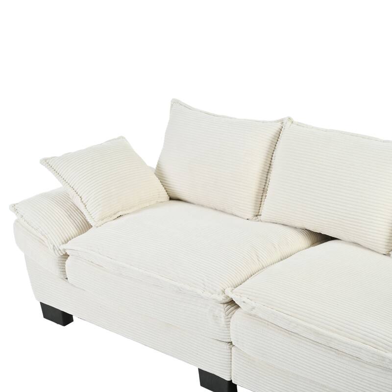 Corduroy Fabric Curved Sofa with Pillows and Removable Cushion Cover