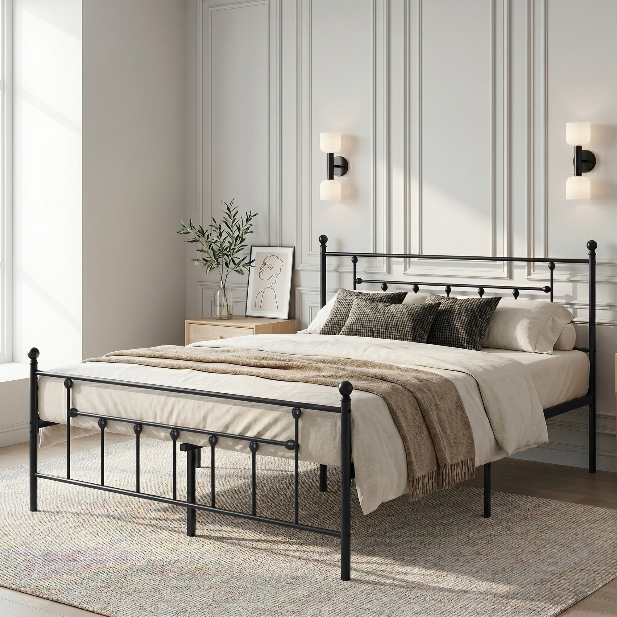 Javlergo Victorian Style Metal Bed Frame Platform Bed Frame with Headboard and Footboard No Box Spring Needed