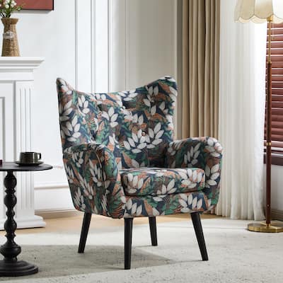 Wingback Chair with Button Tuft & Oak Legs