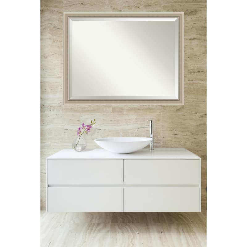 Mezzo Silver Beveled Wood Framed Bathroom Vanity Wall Mirror - Mezzo Silver