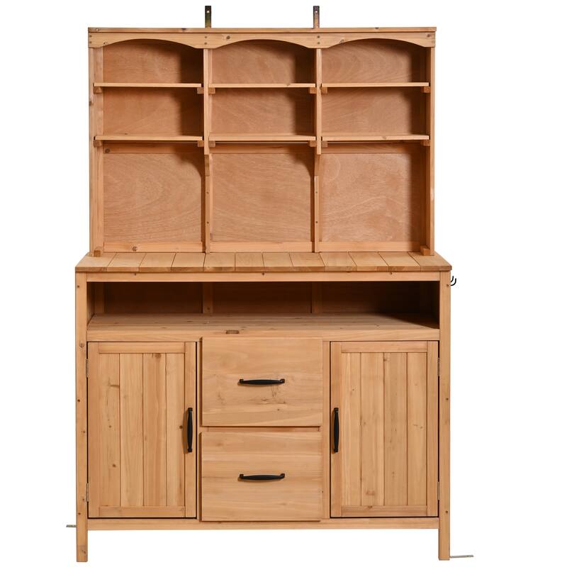 Roomfitters Outdoor Garden Potting Bench with Storage Hutch, Potting Table with Drawers and Cabinets, Shelves