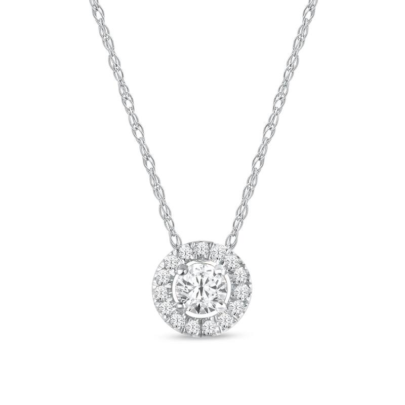 1/6ct TDW Diamond Solitaire Halo Pendant Necklace in 10k Gold for Women