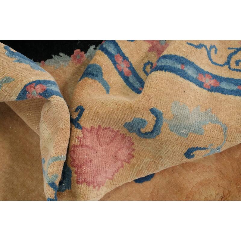 Hand Knotted Oriental 100% Wool Carpet Traditional Floral Oranges & Rust Art Deco Area Rug - 9' 9'' X 7' 11''