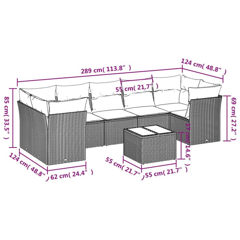 vidaXL Garden Sofa Set Beige Poly Rattan Large Modular Garden Sofa Set - 21.7 x 21.7 x 14.6