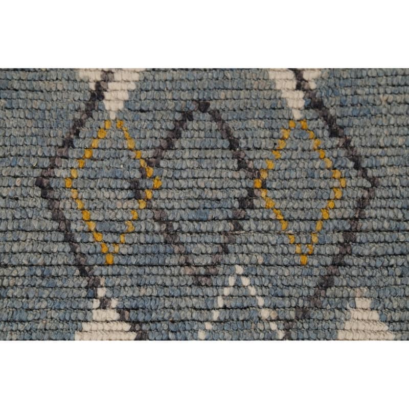 Grey Blue Moroccan Palace Size Area Rug Hand-Knotted Wool Carpet - 11'10"x 16'5"