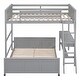 preview thumbnail 4 of 7, Gray Pine Wood Bunk Bed with Desk and Drawers, Movable Lower Bed, Full-Length Guardrail