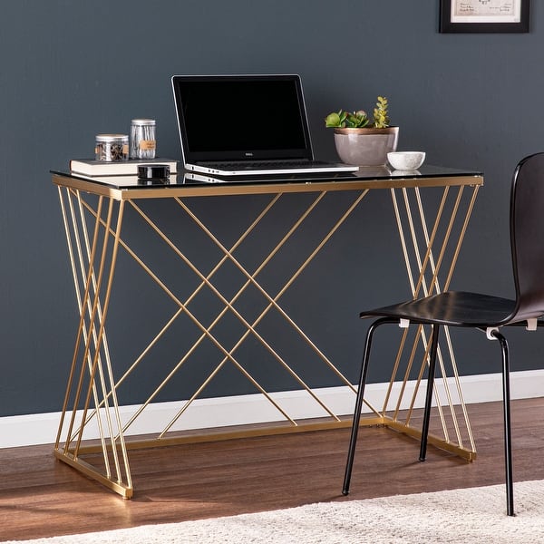 slide 2 of 7, SEI Furniture Doreen Contemporary Gold Glass Desk