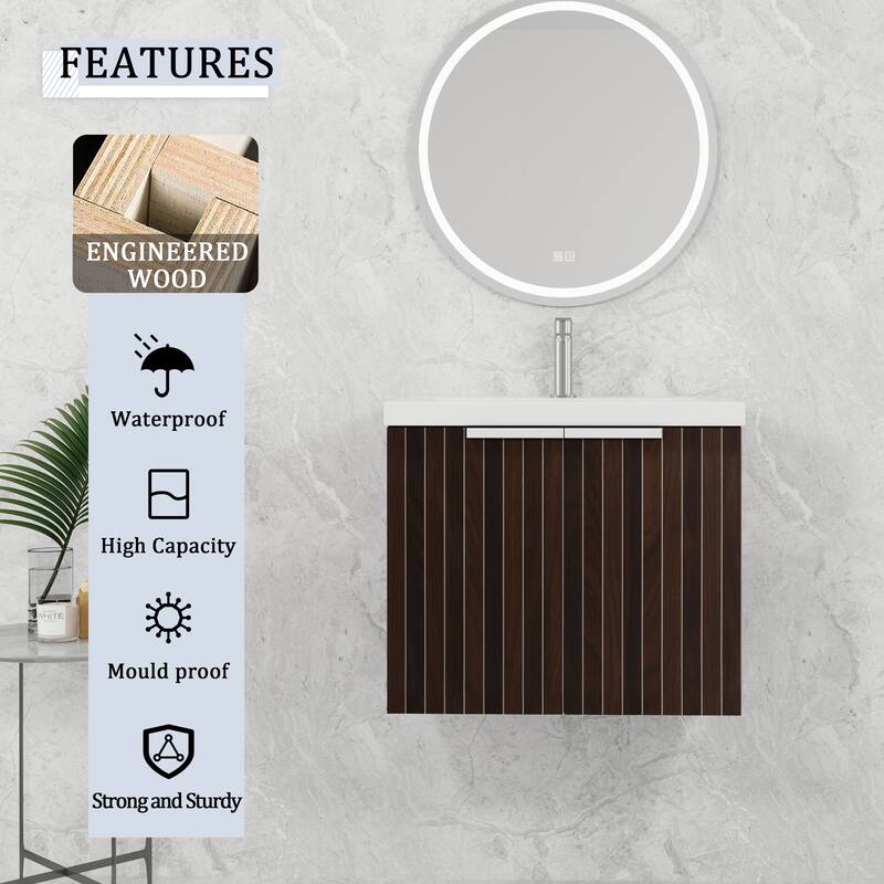 48in Bathroom Vanity with Resin Sink, Soft Close Hinges, 3 Doors, Eco-Friendly Design, Wall-Mounted Floating Cabinet