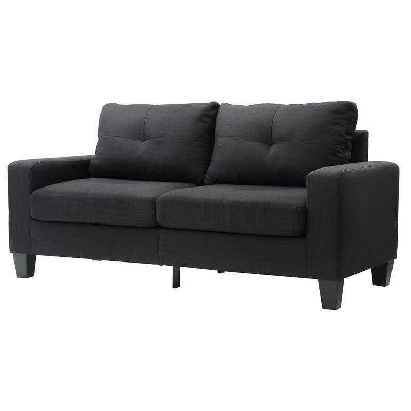 Square Arm Twill Tufted Straight Sofa - 71" - Black