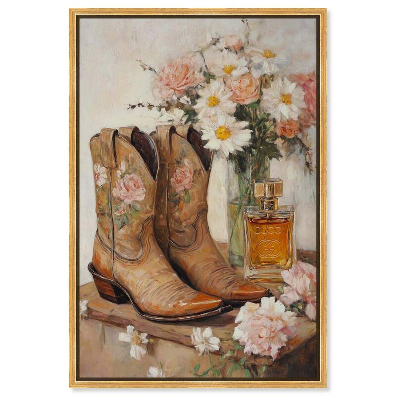 Delicate Floral Boots II Canvas by Art Remedy - Gold - 16" x 24"