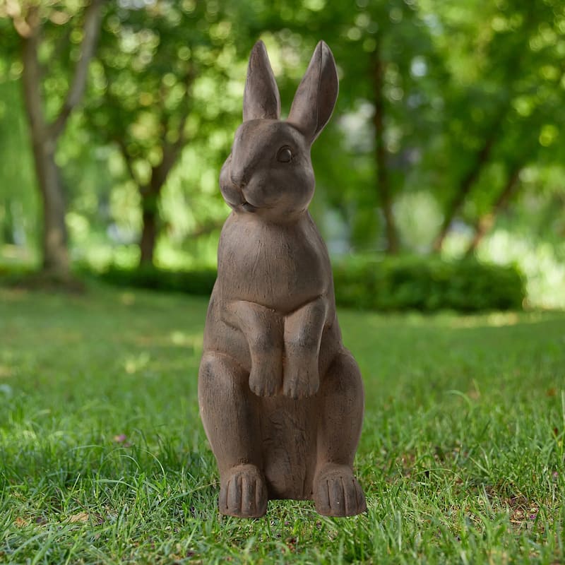 Glitzhome MgO Standing Rabbit Garden Yard Statue Bunny Figurines - Bronze-28"H