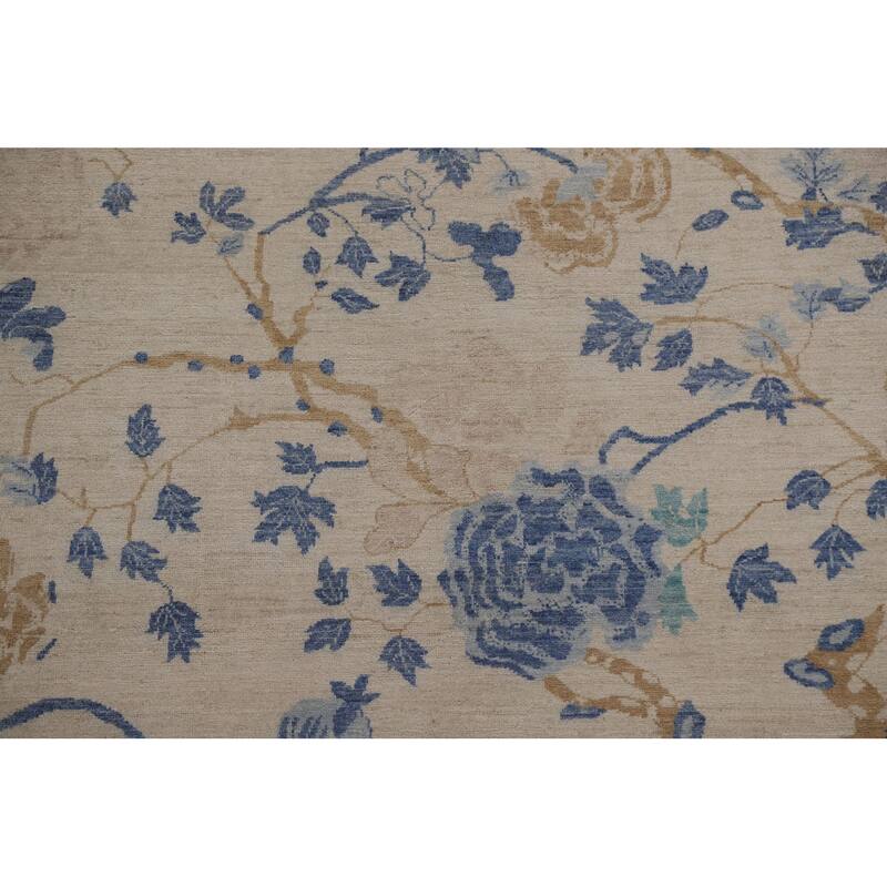 Hand Knotted Oriental 100% Wool Carpet Traditional Floral Beige & Ivories Art Deco Area Rug - 11' 8'' X 8' 11''