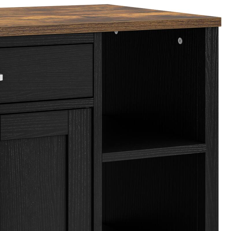 Rolling Kitchen Island Cart On Wheels With Drawer Open Shelves & Spice Rack With Storage For Dining Room