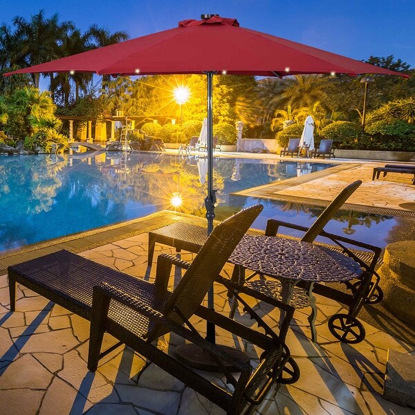 Costway 9ft Patio Solar Umbrella LED Patio Market Steel Tilt w/ Crank