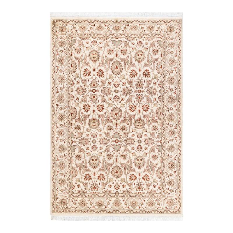 Overton Handknotted Wool Traditional Oriental Ivory Area Rug - 4' x 6' - Ivory - 4' x 6'