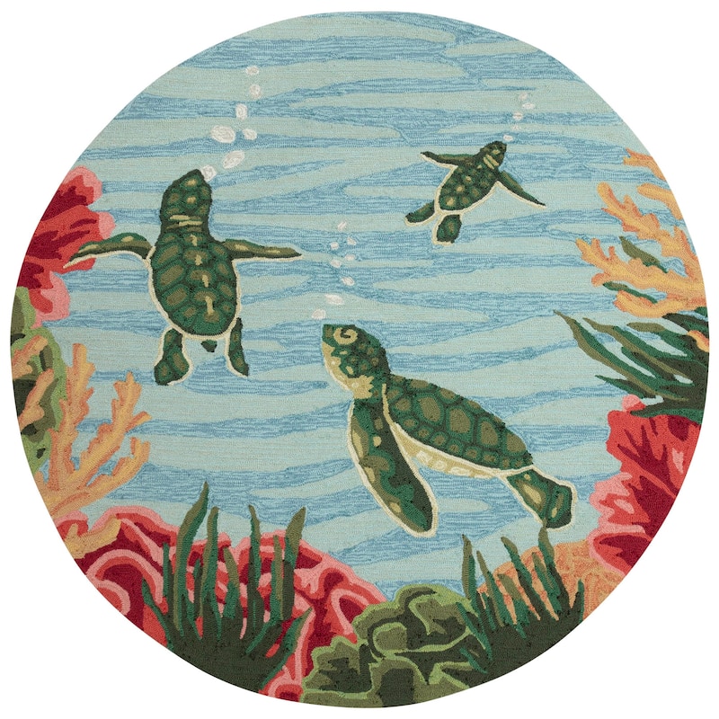 Liora Manne Frontporch Swimming Baby Turtles Indoor/Outdoor Area Rug - 5' Round - Navy